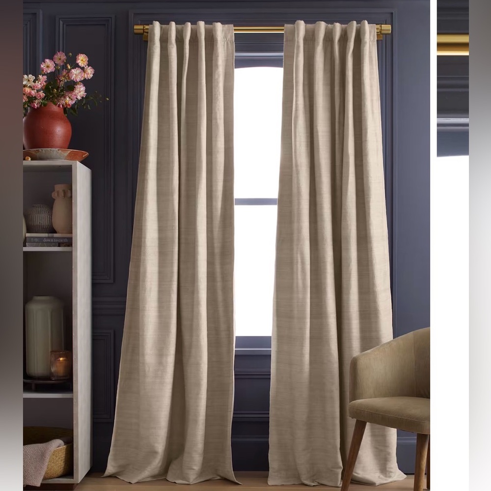 NWOT Quince Raw Silk Room Darkening Curtain in Sand 84”L x 48”W